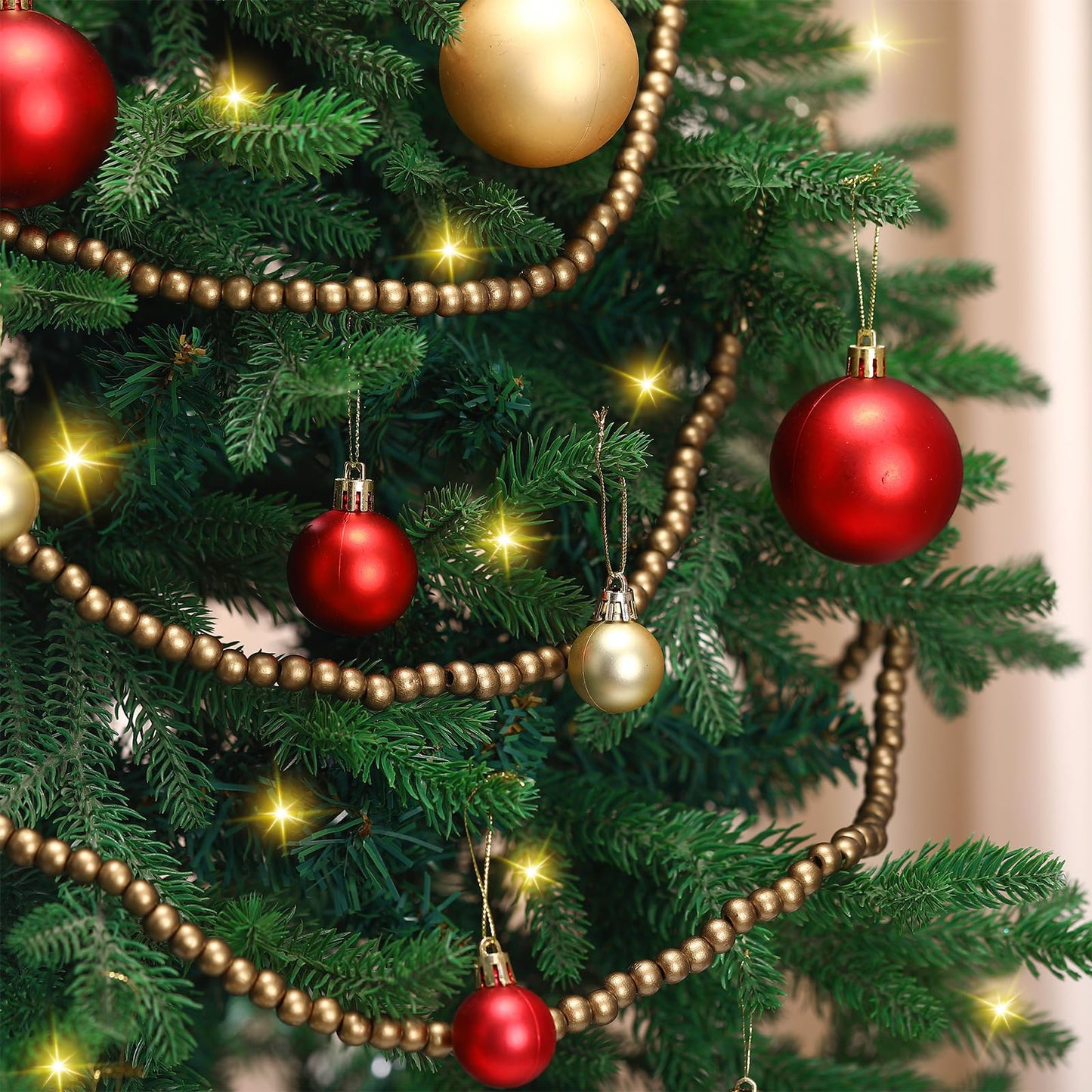 WILLBOND 16 Feet Wood Bead Garland Christmas Tree, Wood Color