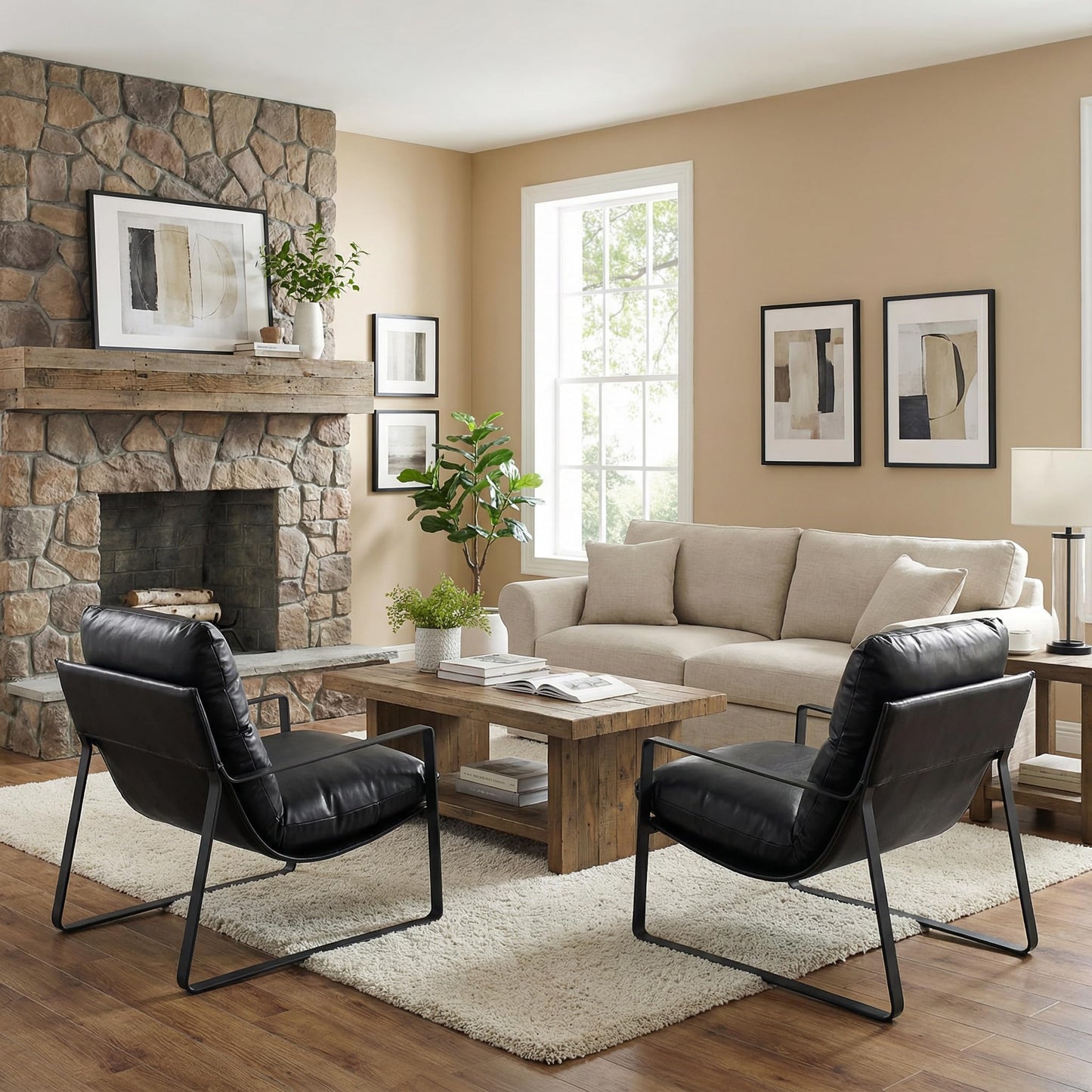 LukeAlon Modern PU Leather Accent Armchair, Brown