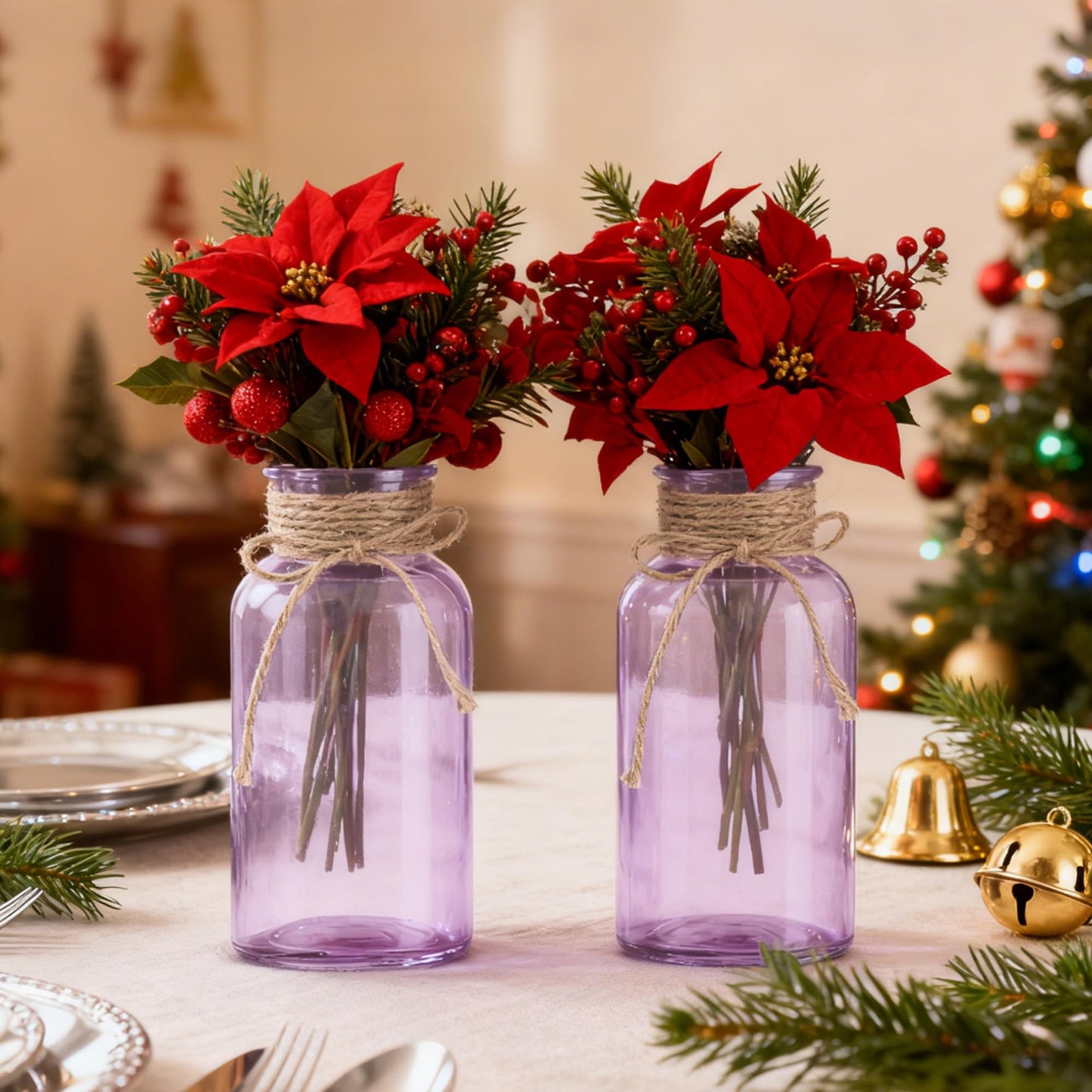 3 Pack Mason Jar Vases for Centerpieces, Amber Glass Flower Vase