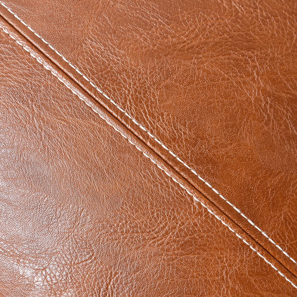 Fancy Homi Brown Boho Long Lumbar Faux Leather Body Decorative Throw Pillow Cover 14x36 Inch for Bedroom Couch Bed Bench, Thick Stylish Solid Rectangle Pillowcase, Rustic Modern Farmhouse Room Decor