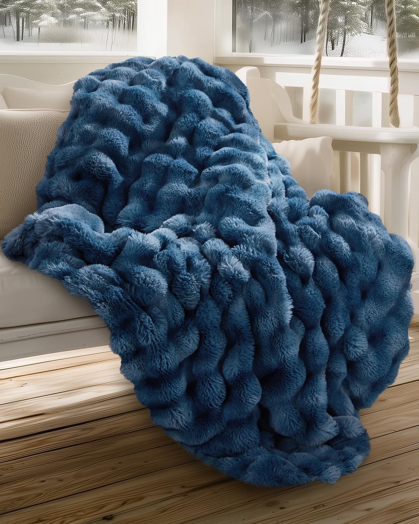 Ultra Soft Cozy Faux Fur Throw Blanket, Fuzzy Plush Thick Bubble Blanket, Oversize Luxury Fluffy Blanket for Couch, Sofa, Bedroom, and Living Room, 50x60 Inches, Light Brown