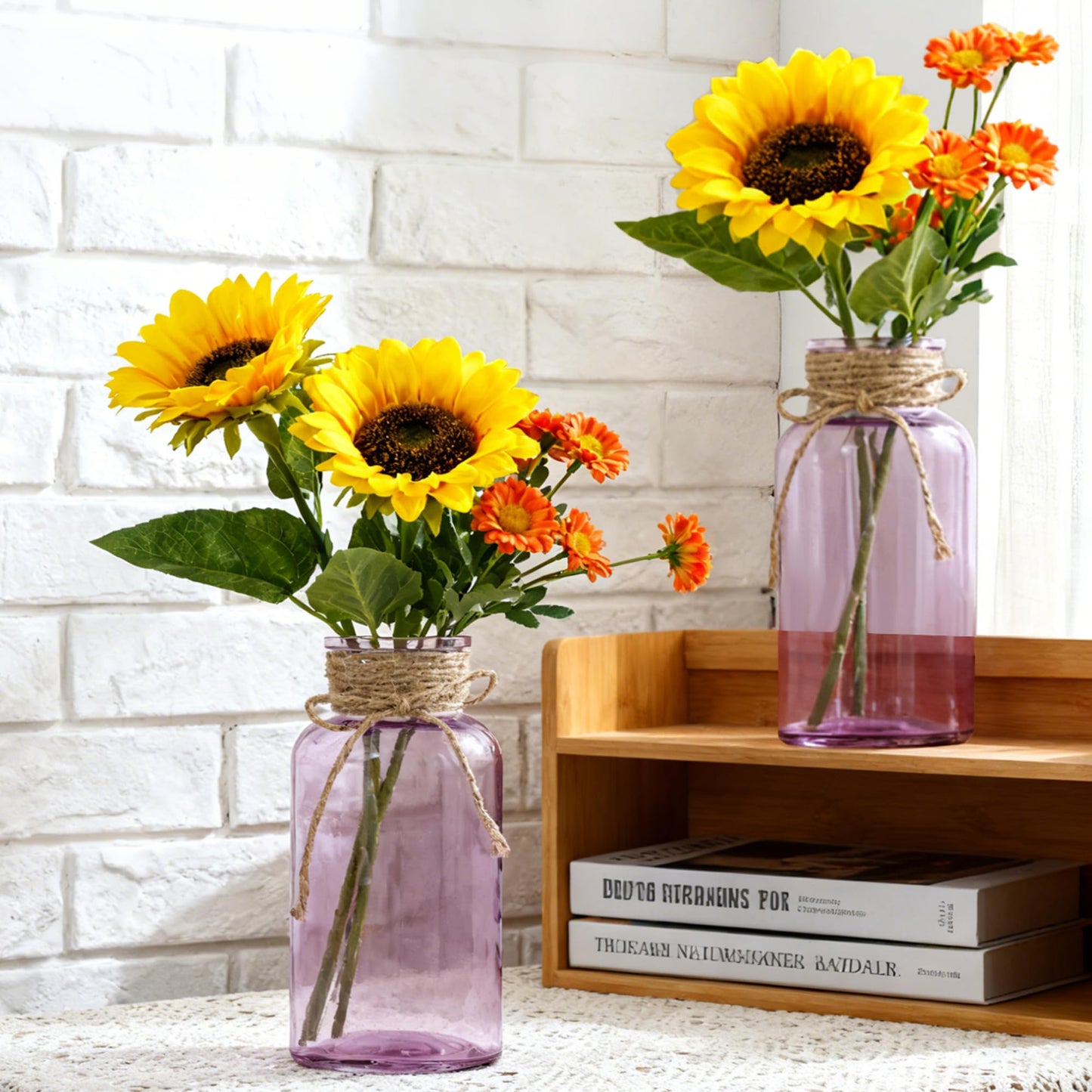 3 Pack Mason Jar Vases for Centerpieces, Amber Glass Flower Vase