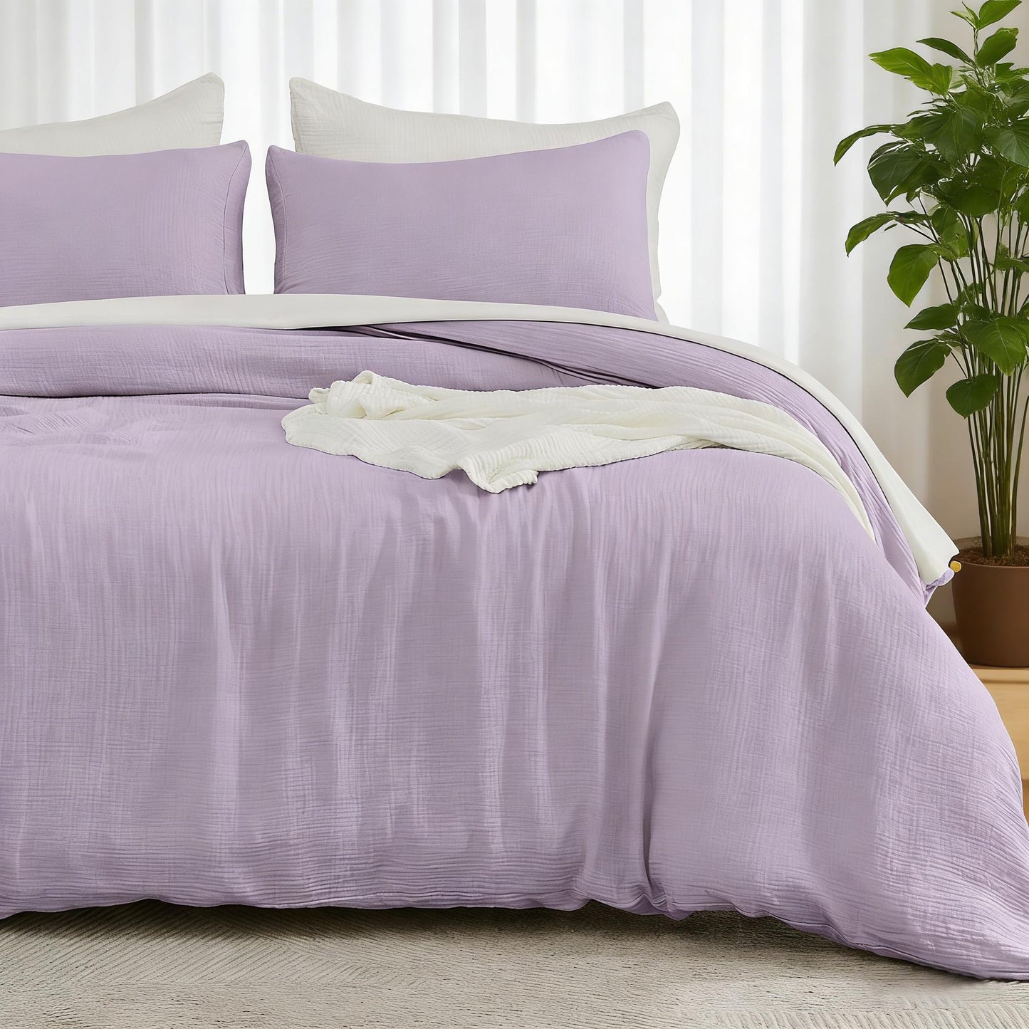 EMME Muslin Cotton Duvet Cover Set Linen Like Beige Queen