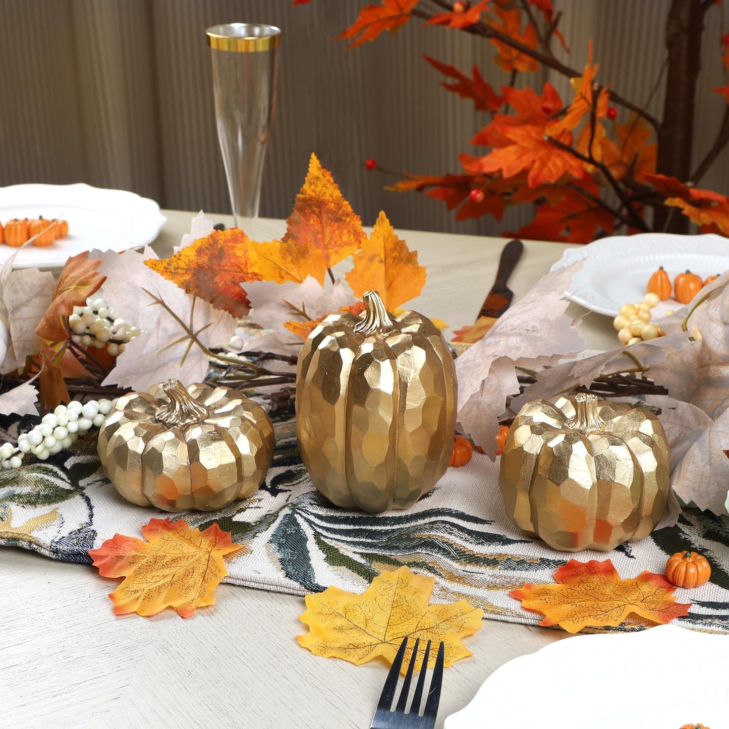 winemana 12 Pcs Pumpkin Fall Decorations, Golden Artificial Pumpkins