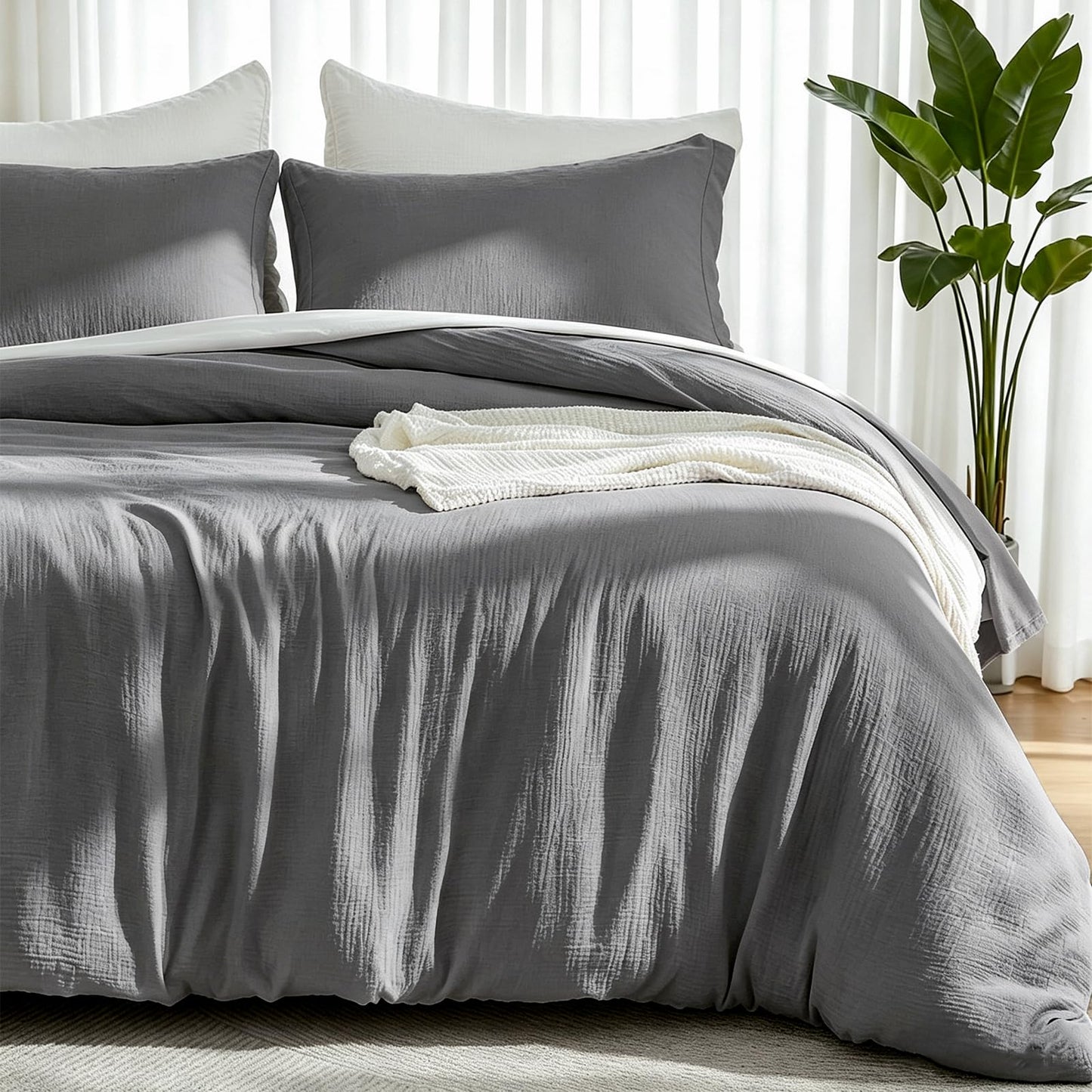 EMME Muslin Cotton Duvet Cover Set Linen Like Beige Queen