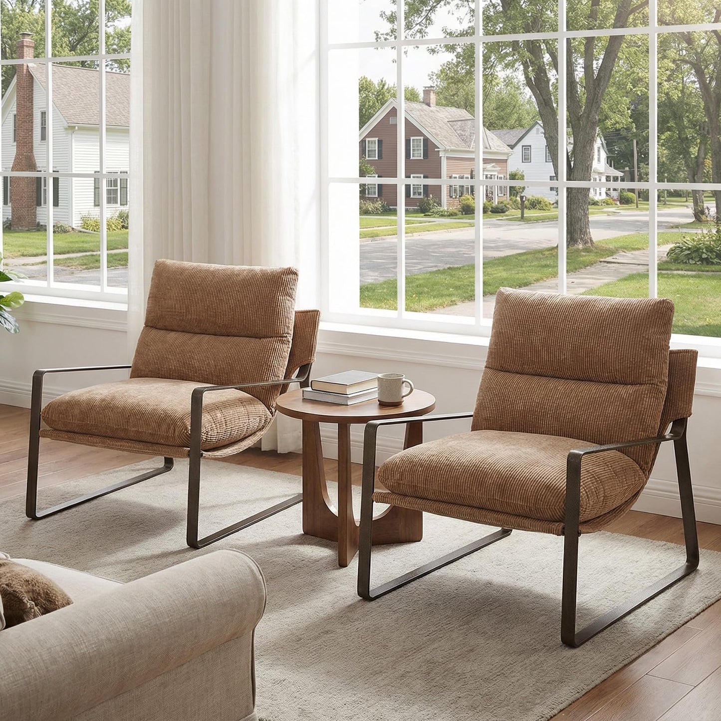 LukeAlon Modern PU Leather Accent Armchair, Brown