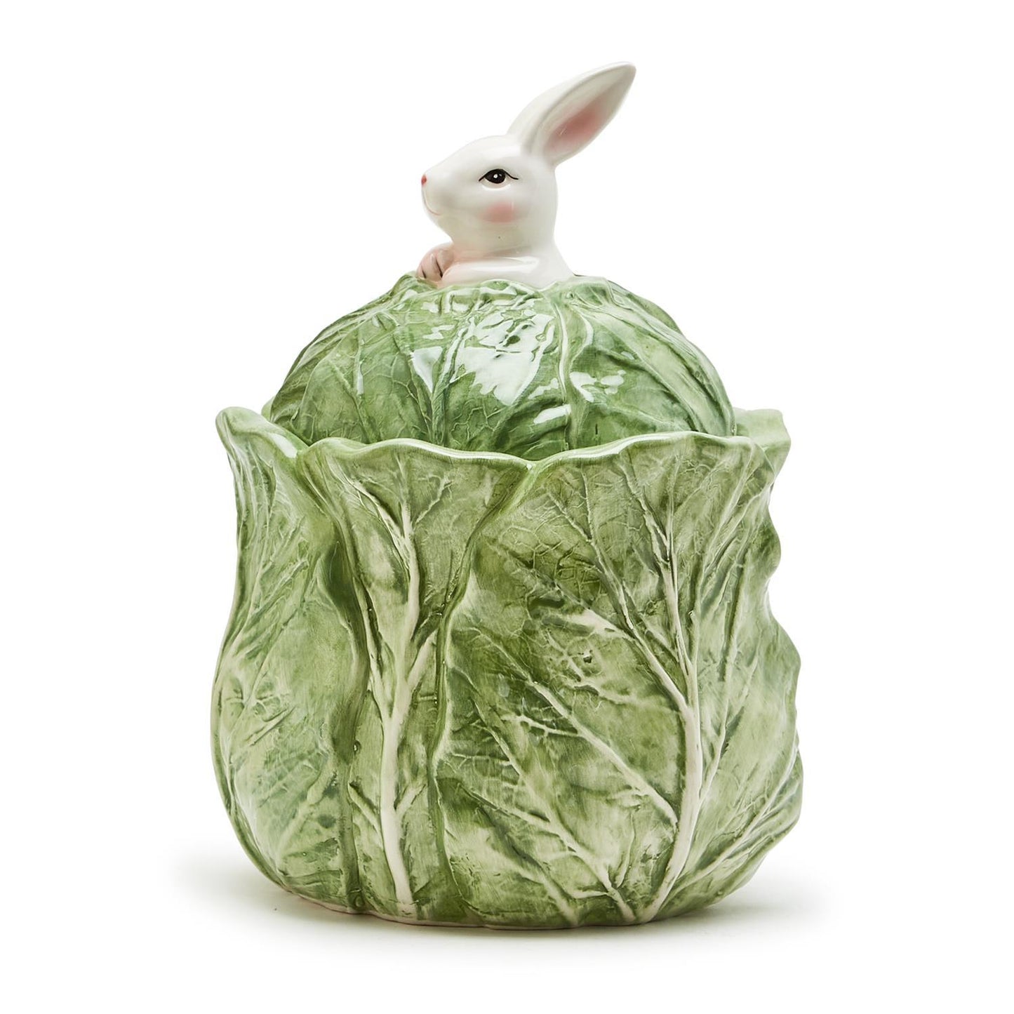 Easter Bunny and Cabbage Leaf Hand-Painted Lidded Jar