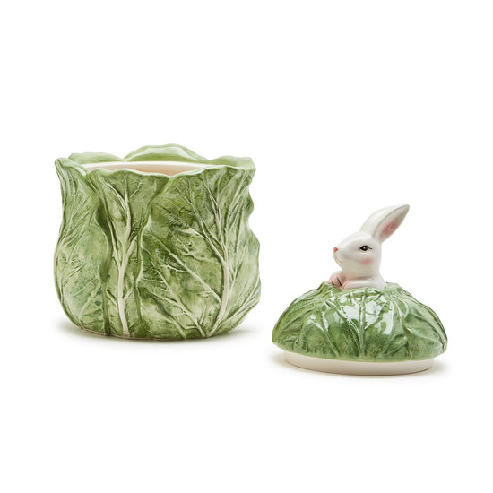 Load image into Gallery viewer, Easter Bunny and Cabbage Leaf Hand-Painted Lidded Jar
