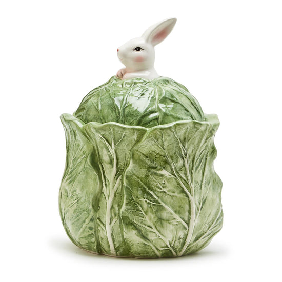 Easter Bunny and Cabbage Leaf Hand-Painted Lidded Jar