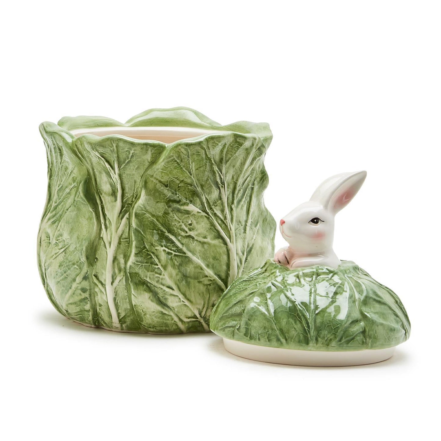 Easter Bunny and Cabbage Leaf Hand-Painted Lidded Jar