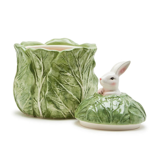 Easter Bunny and Cabbage Leaf Hand-Painted Lidded Jar