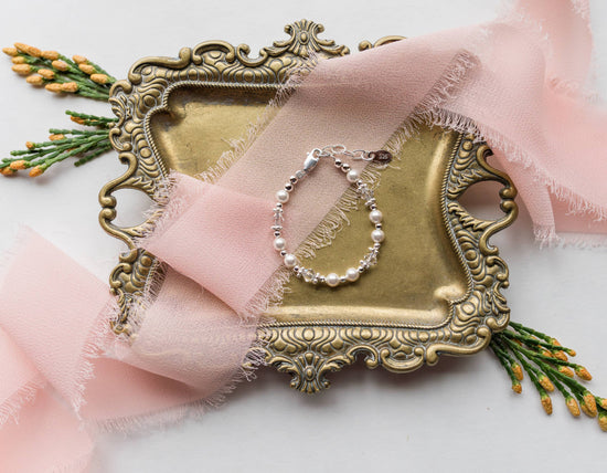 Load image into Gallery viewer, Silver Pearl Cross Bracelet or Baptism or Christening Gift
