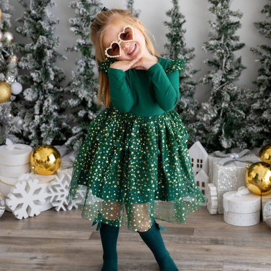 Load image into Gallery viewer, Emerald Shimmer Christmas Long Sleeve Tutu Dress
