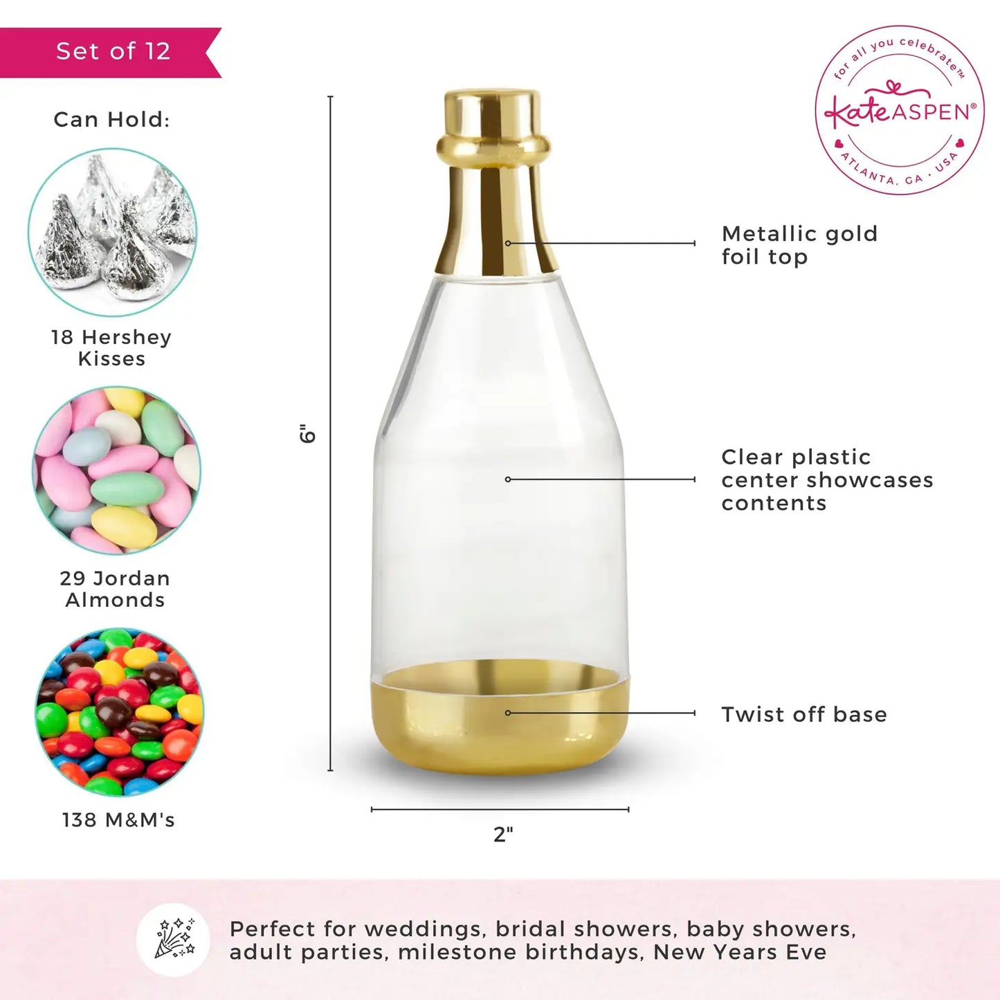 Gold Metallic Champagne Bottle Favor Containers