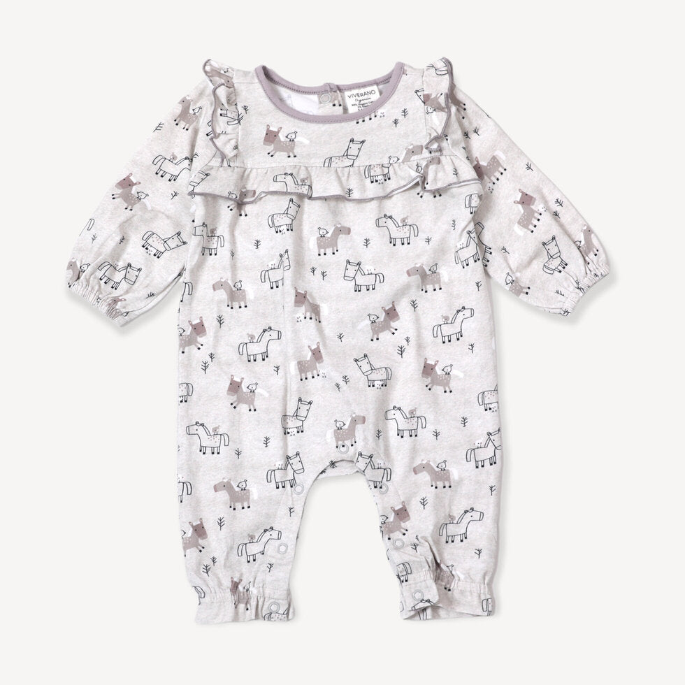 Organic Horse & Bird Baby Ruffle Jumpsuit