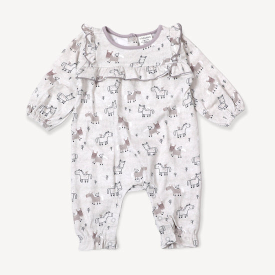 Organic Horse & Bird Baby Ruffle Jumpsuit