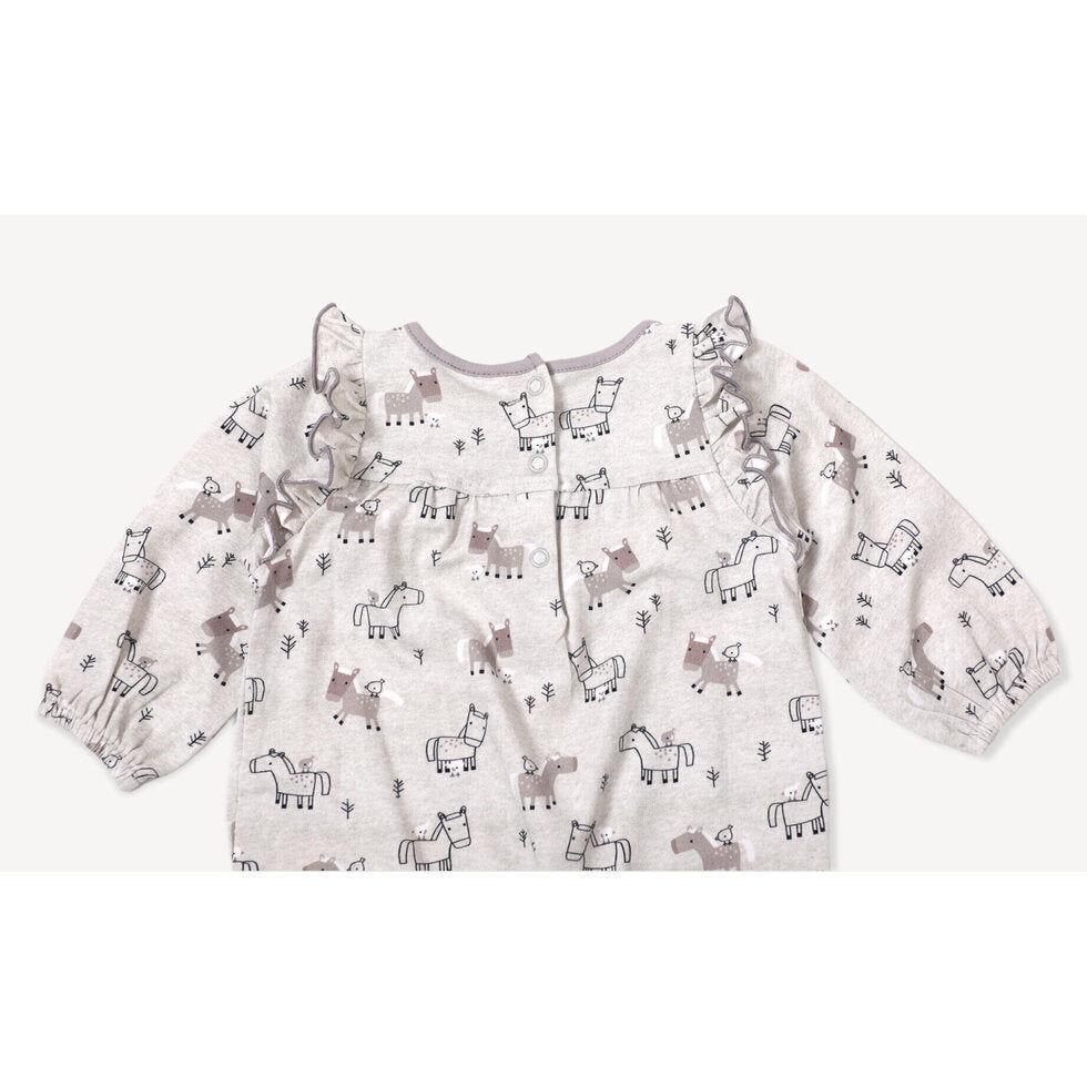 Organic Horse & Bird Baby Ruffle Jumpsuit