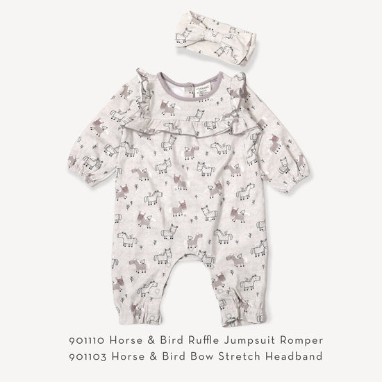Organic Horse & Bird Baby Ruffle Jumpsuit