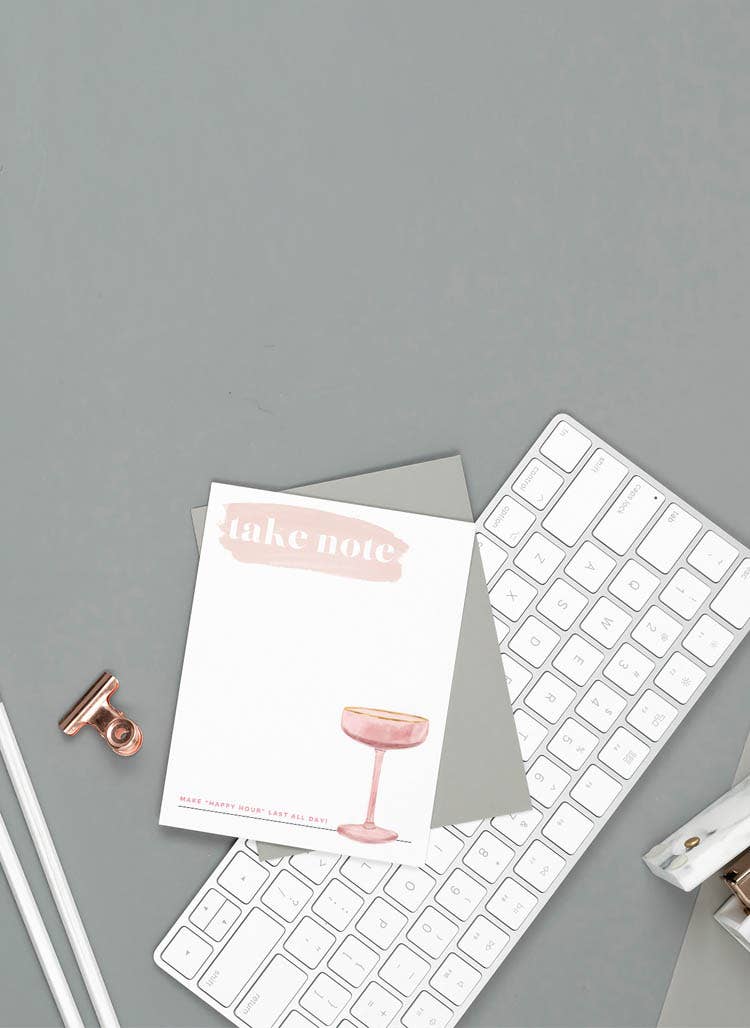 "Take Note" Blush Champagne Glass Happy Hour Notepad