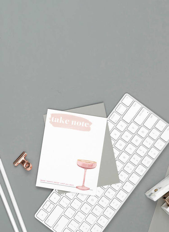 Load image into Gallery viewer, &amp;quot;Take Note&amp;quot; Blush Champagne Glass Happy Hour Notepad
