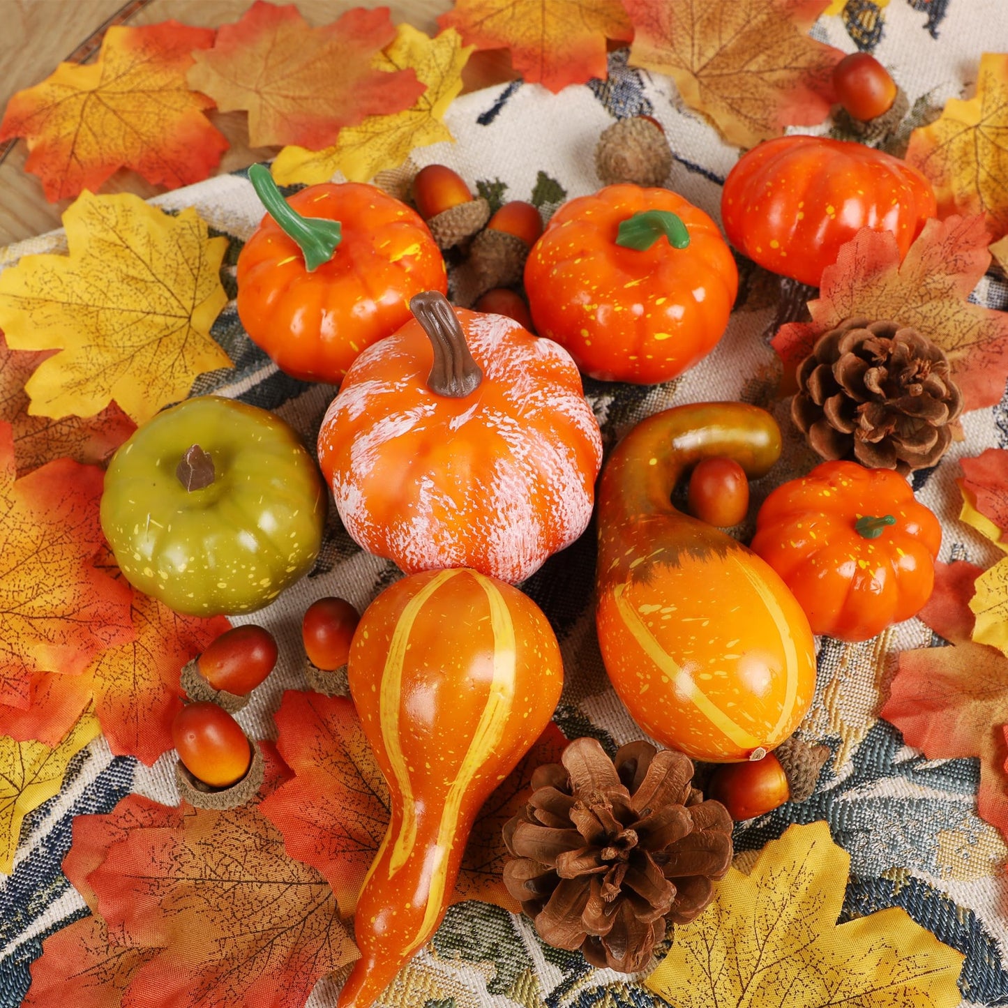 winemana 12 Pcs Pumpkin Fall Decorations, Golden Artificial Pumpkins