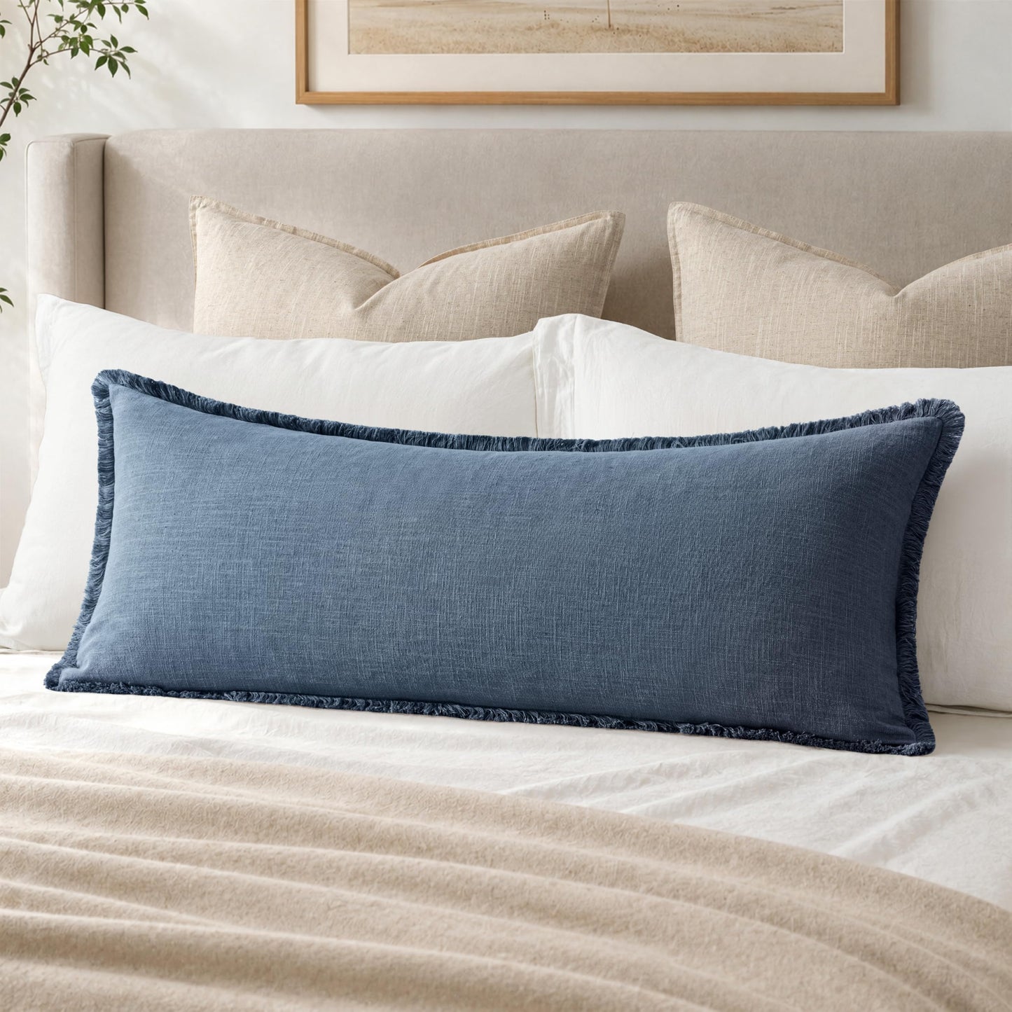 MIULEE 14x36 Long Linen Lumbar Pillow Covers Set of 1 Light Olive Green