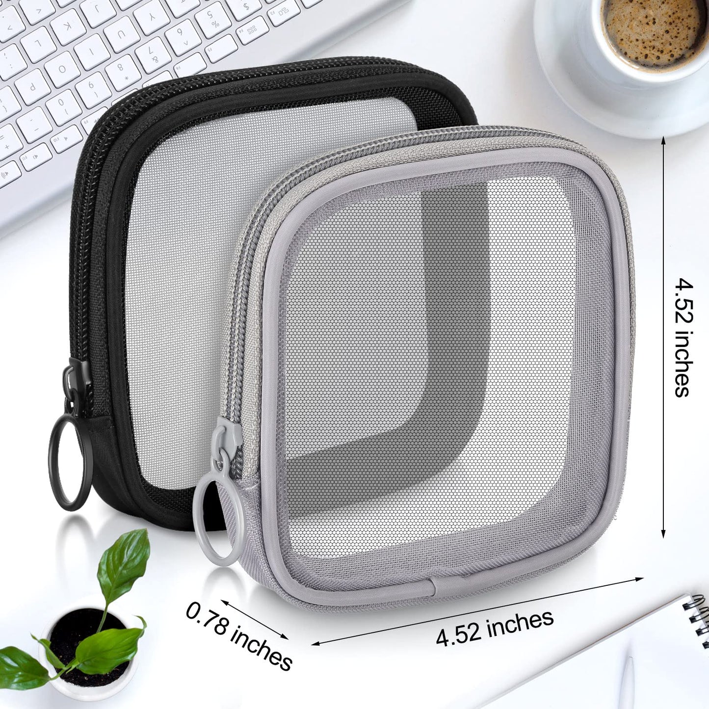 Weewooday 4Pcs Mesh Makeup Bag, Wine Red, Small, Large, Medium, Classic