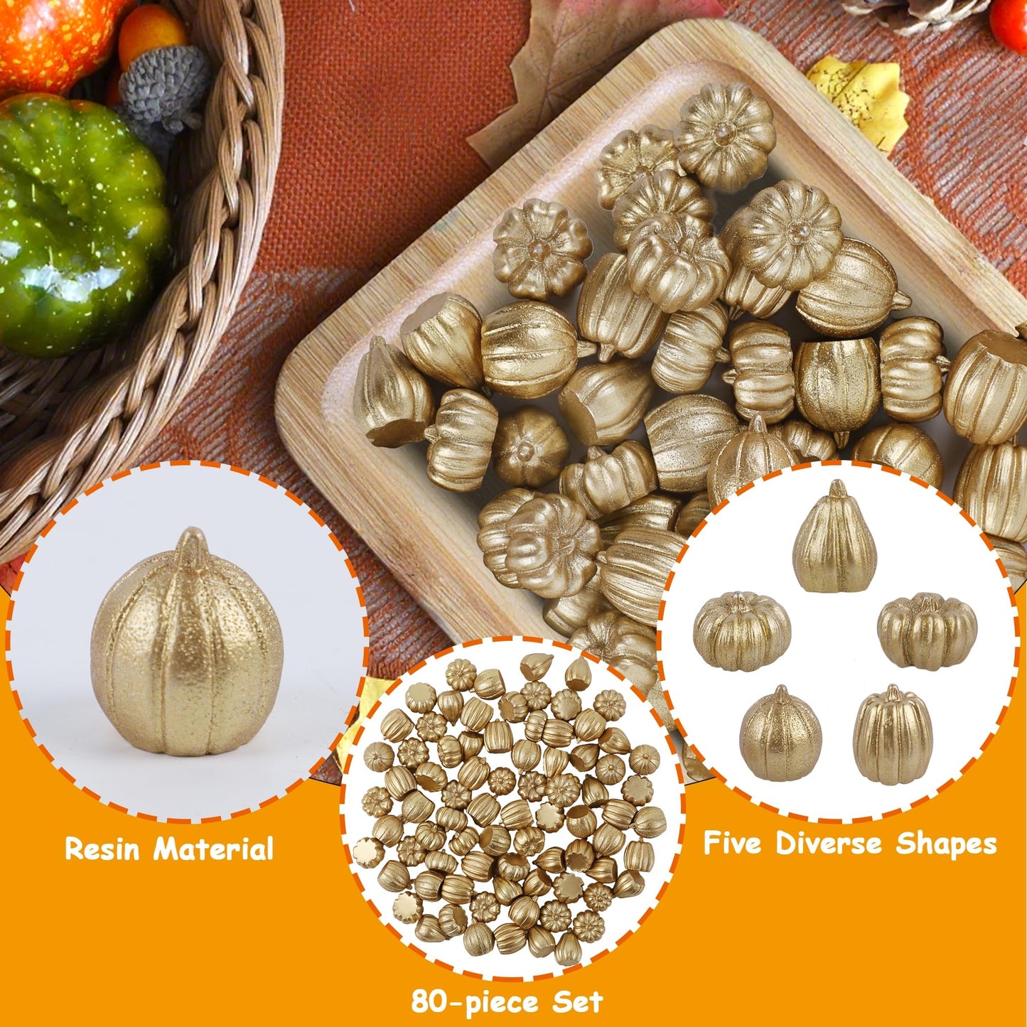 winemana 12 Pcs Pumpkin Fall Decorations, Golden Artificial Pumpkins