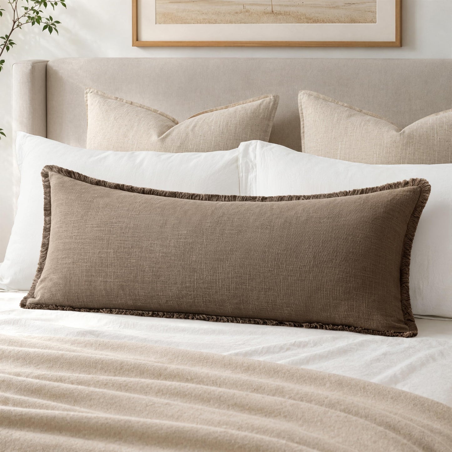 MIULEE 14x36 Long Linen Lumbar Pillow Covers Set of 1 Light Olive Green
