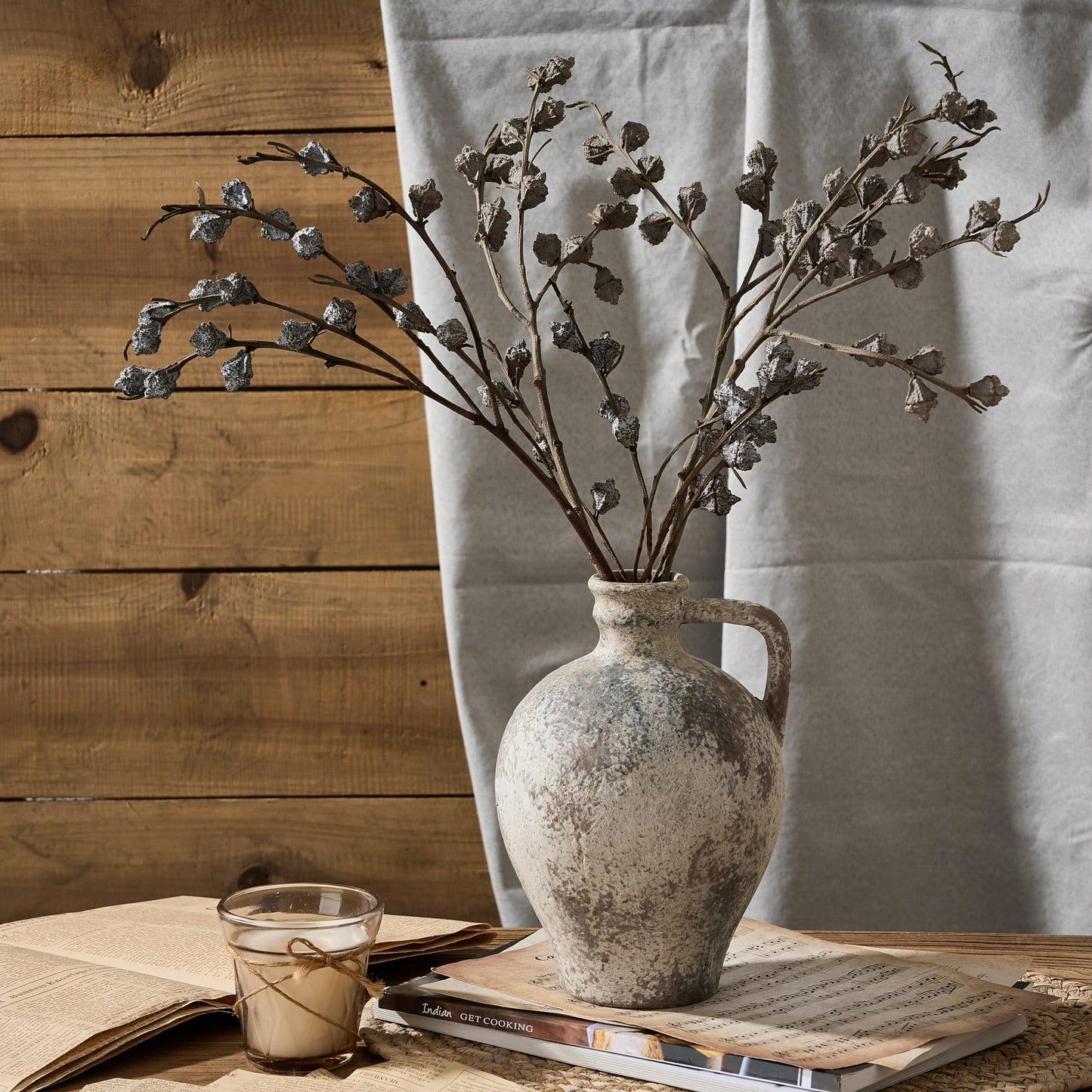 Ceramic Rustic Farmhouse Vase,9.25 inch Terracotta Vase with Handle