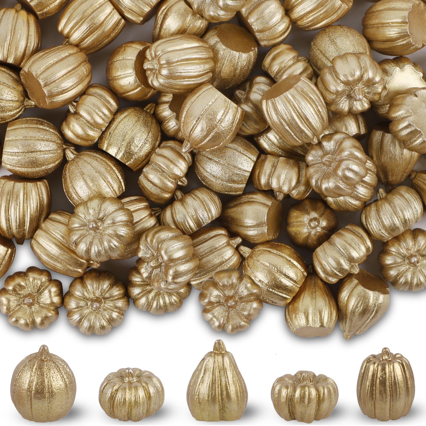 winemana 12 Pcs Pumpkin Fall Decorations, Golden Artificial Pumpkins