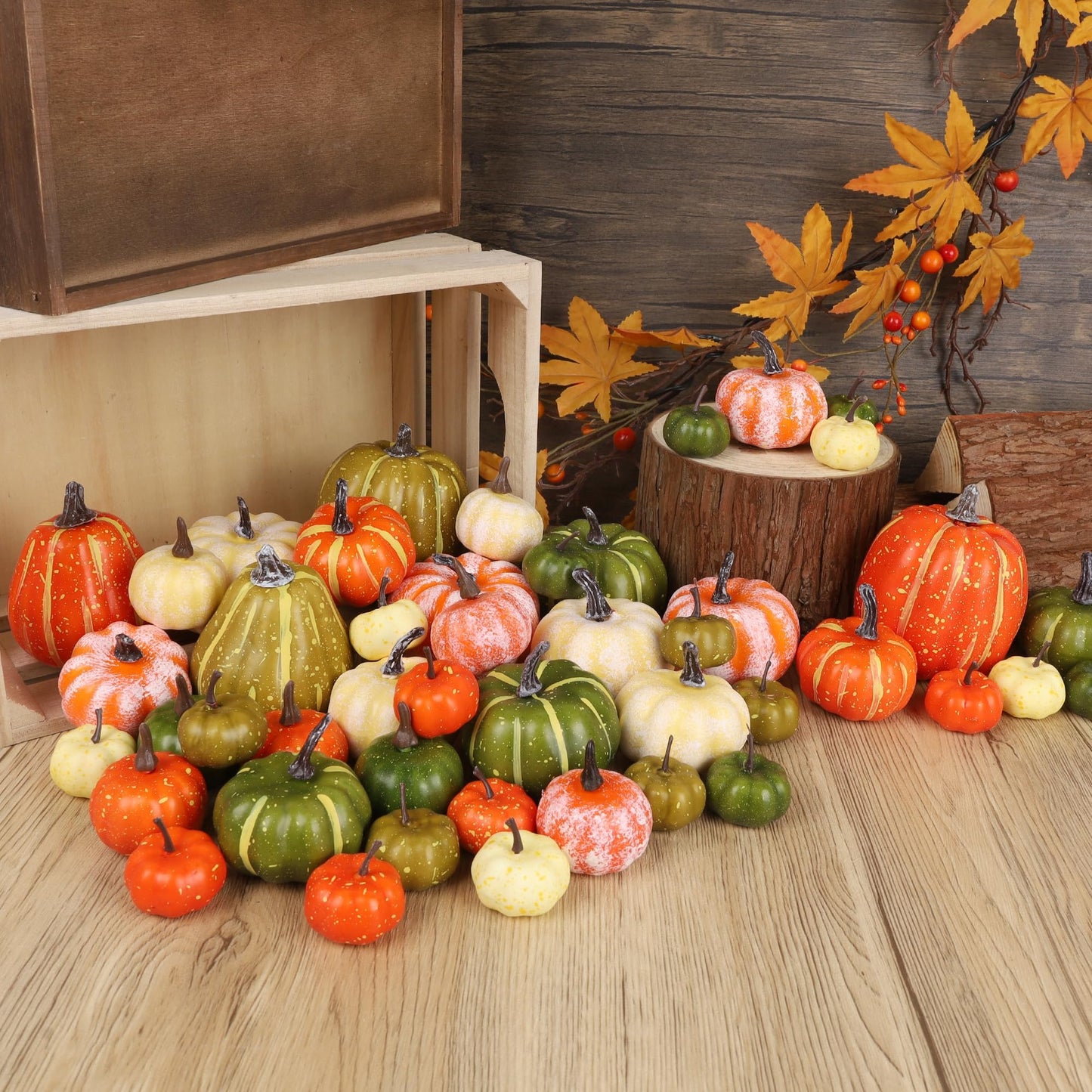 winemana 12 Pcs Pumpkin Fall Decorations, Golden Artificial Pumpkins