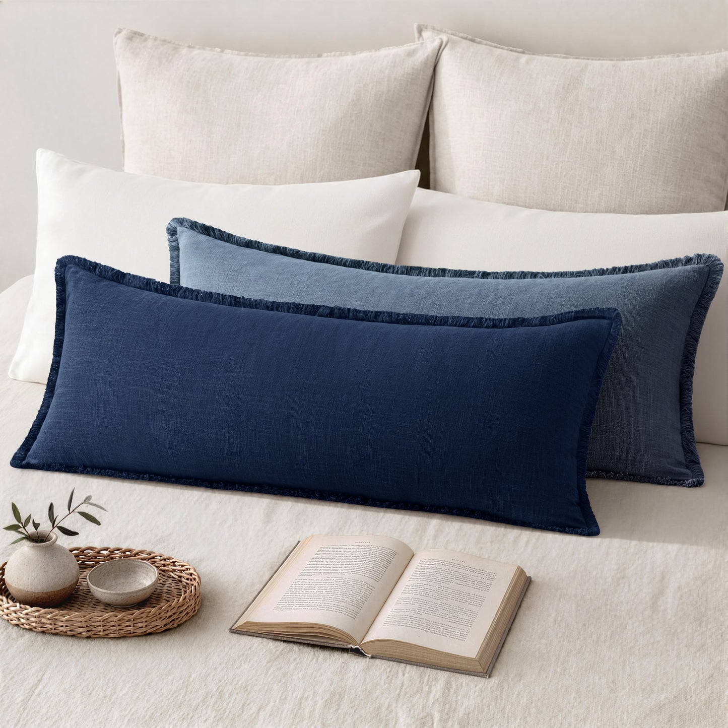 MIULEE 14x36 Long Linen Lumbar Pillow Covers Set of 1 Light Olive Green