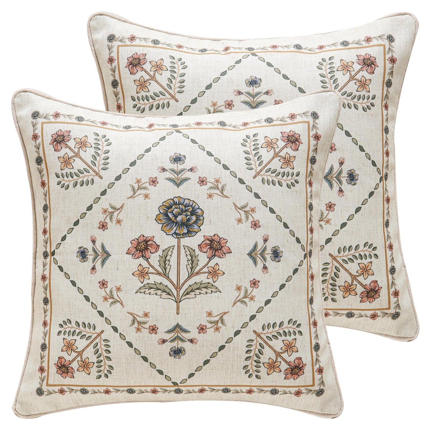 ISAENNE Designer Vintage Square Throw Pillow Cover,Set of 2,18"x18"