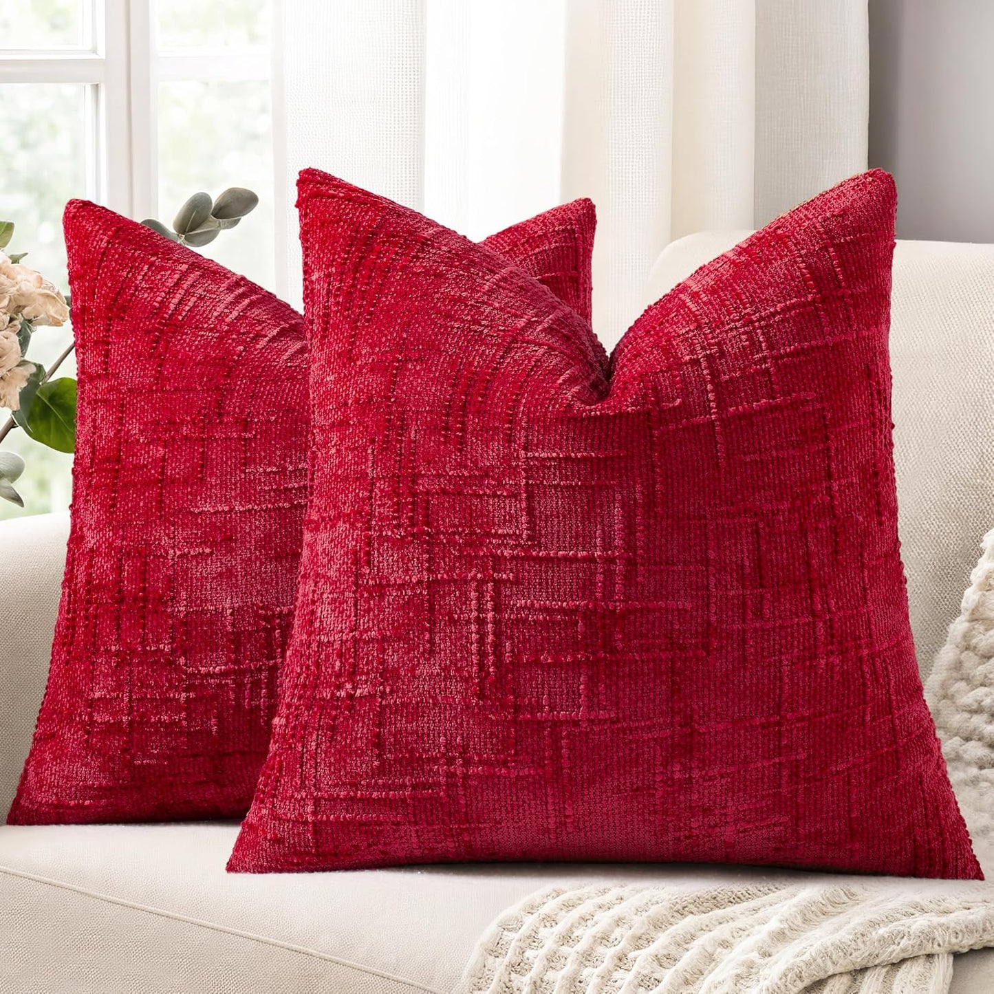 decorUhome Textured Chenille Throw Pillow Covers 18x18 Set of 2 Rust
