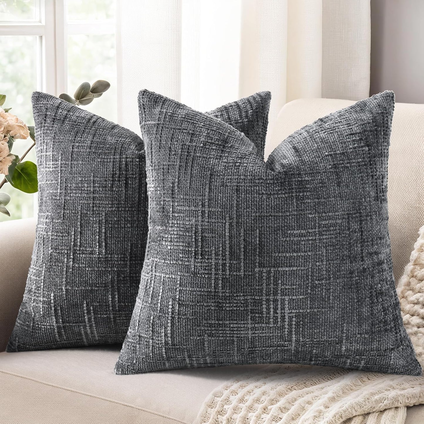 decorUhome Textured Chenille Throw Pillow Covers 18x18 Set of 2 Rust