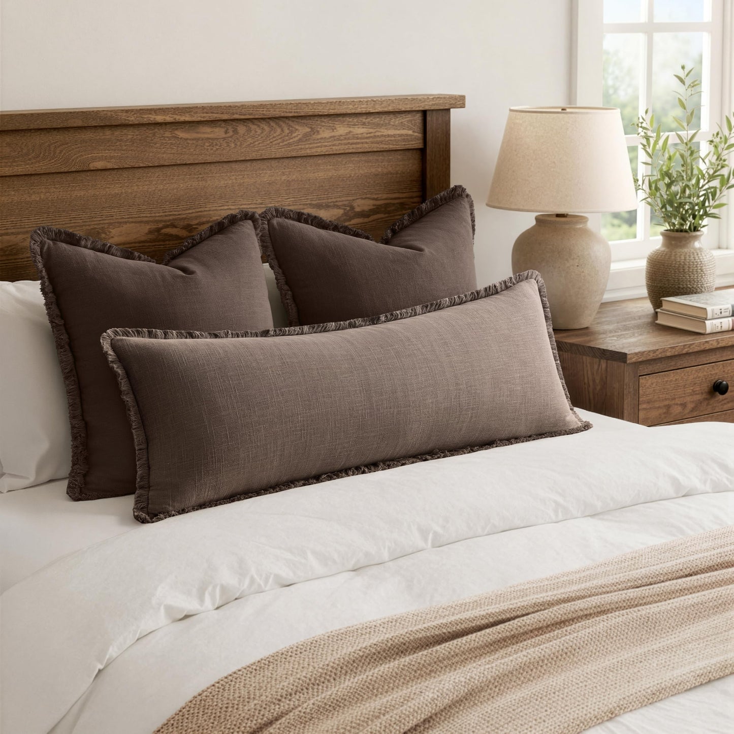 MIULEE 14x36 Long Linen Lumbar Pillow Covers Set of 1 Light Olive Green