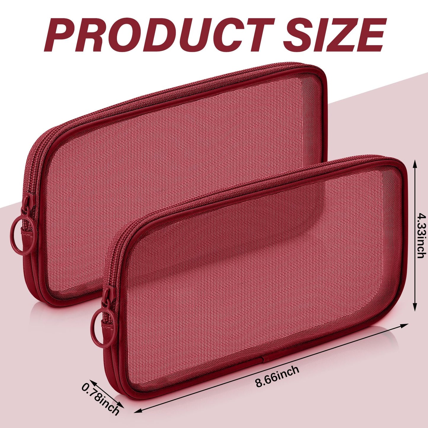 Weewooday 4Pcs Mesh Makeup Bag, Wine Red, Small, Large, Medium, Classic