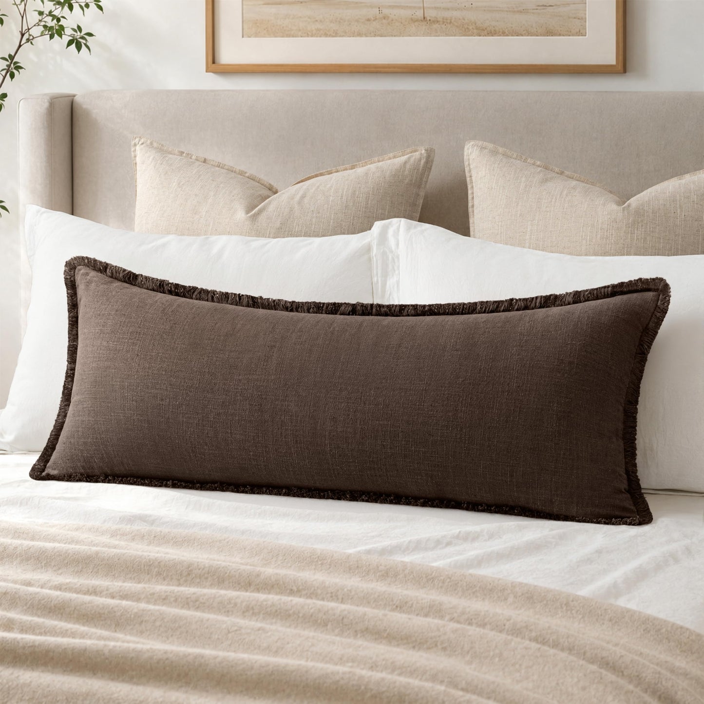 MIULEE 14x36 Long Linen Lumbar Pillow Covers Set of 1 Light Olive Green