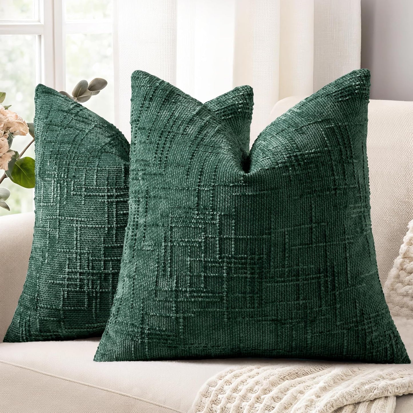 decorUhome Textured Chenille Throw Pillow Covers 18x18 Set of 2 Rust