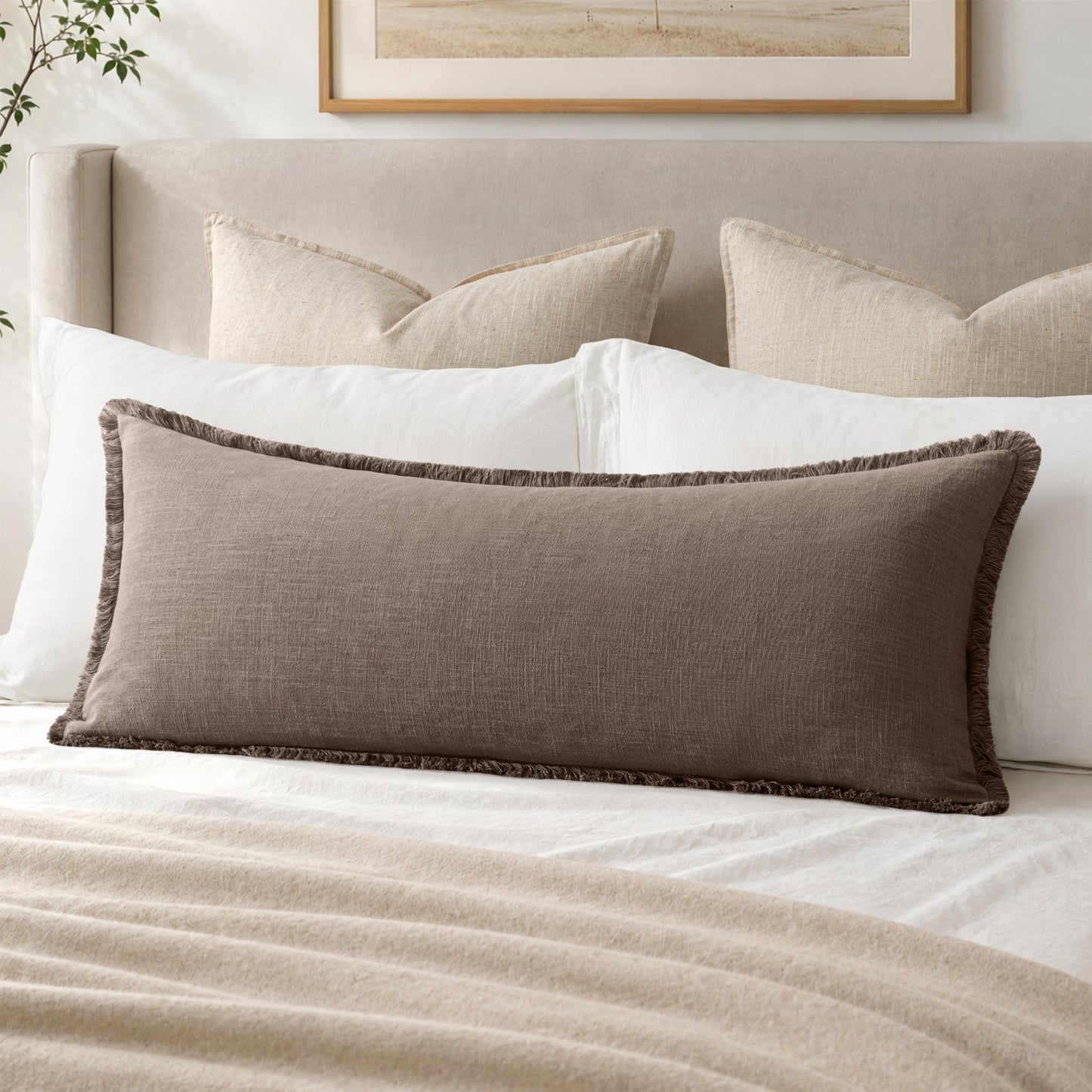 MIULEE 14x36 Long Linen Lumbar Pillow Covers Set of 1 Light Olive Green