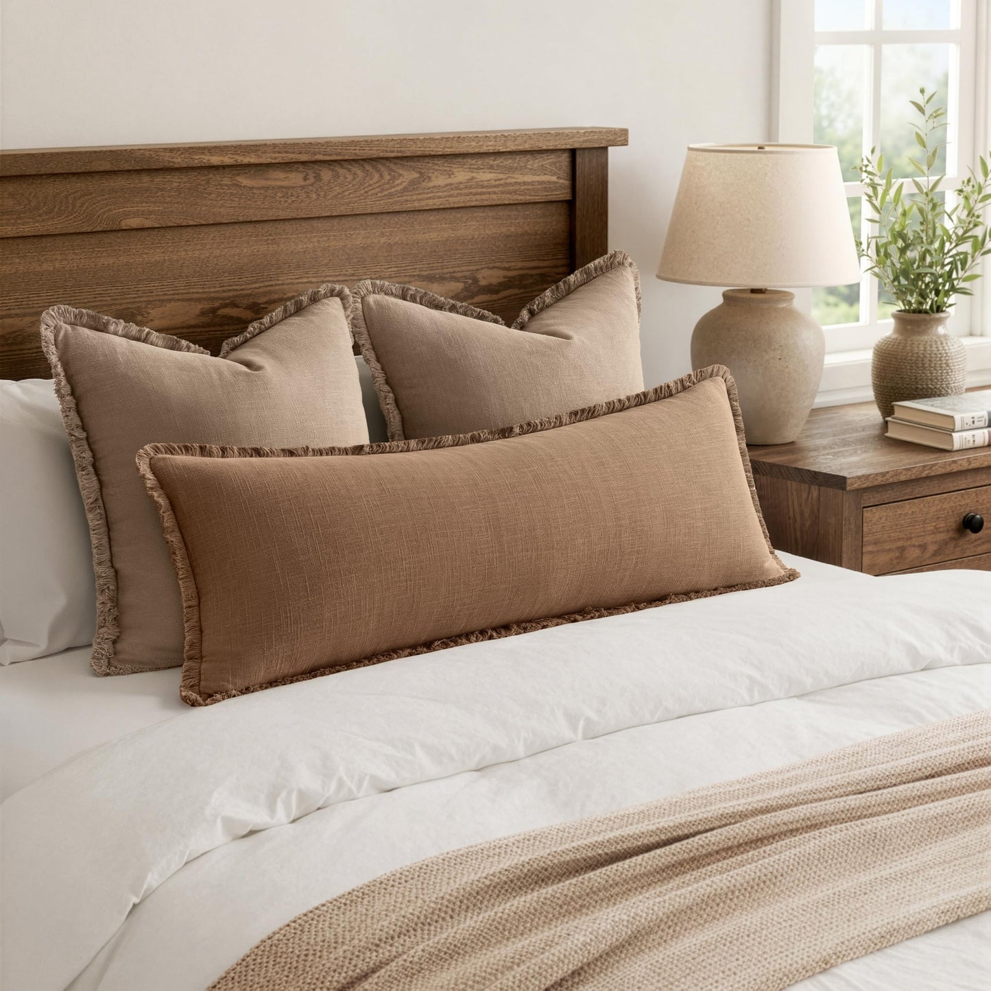 MIULEE 14x36 Long Linen Lumbar Pillow Covers Set of 1 Light Olive Green