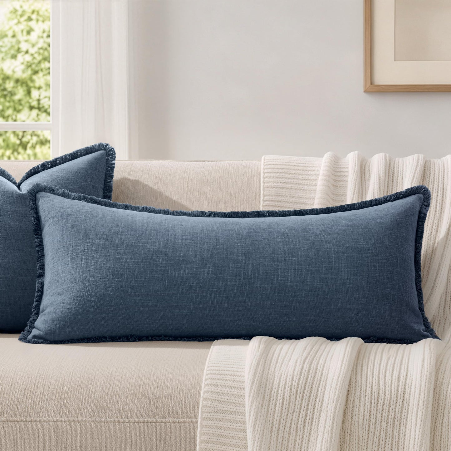 MIULEE 14x36 Long Linen Lumbar Pillow Covers Set of 1 Light Olive Green