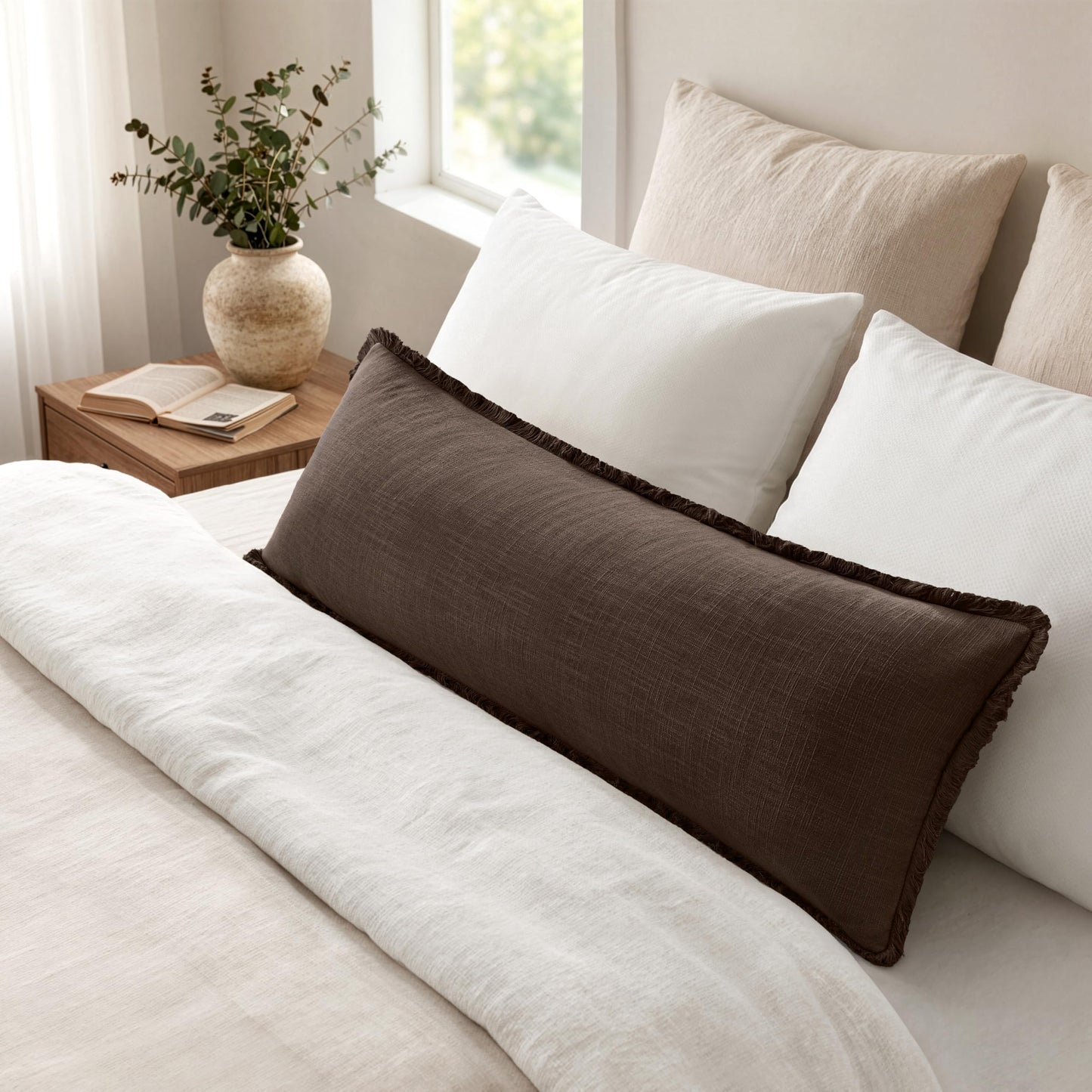 MIULEE 14x36 Long Linen Lumbar Pillow Covers Set of 1 Light Olive Green