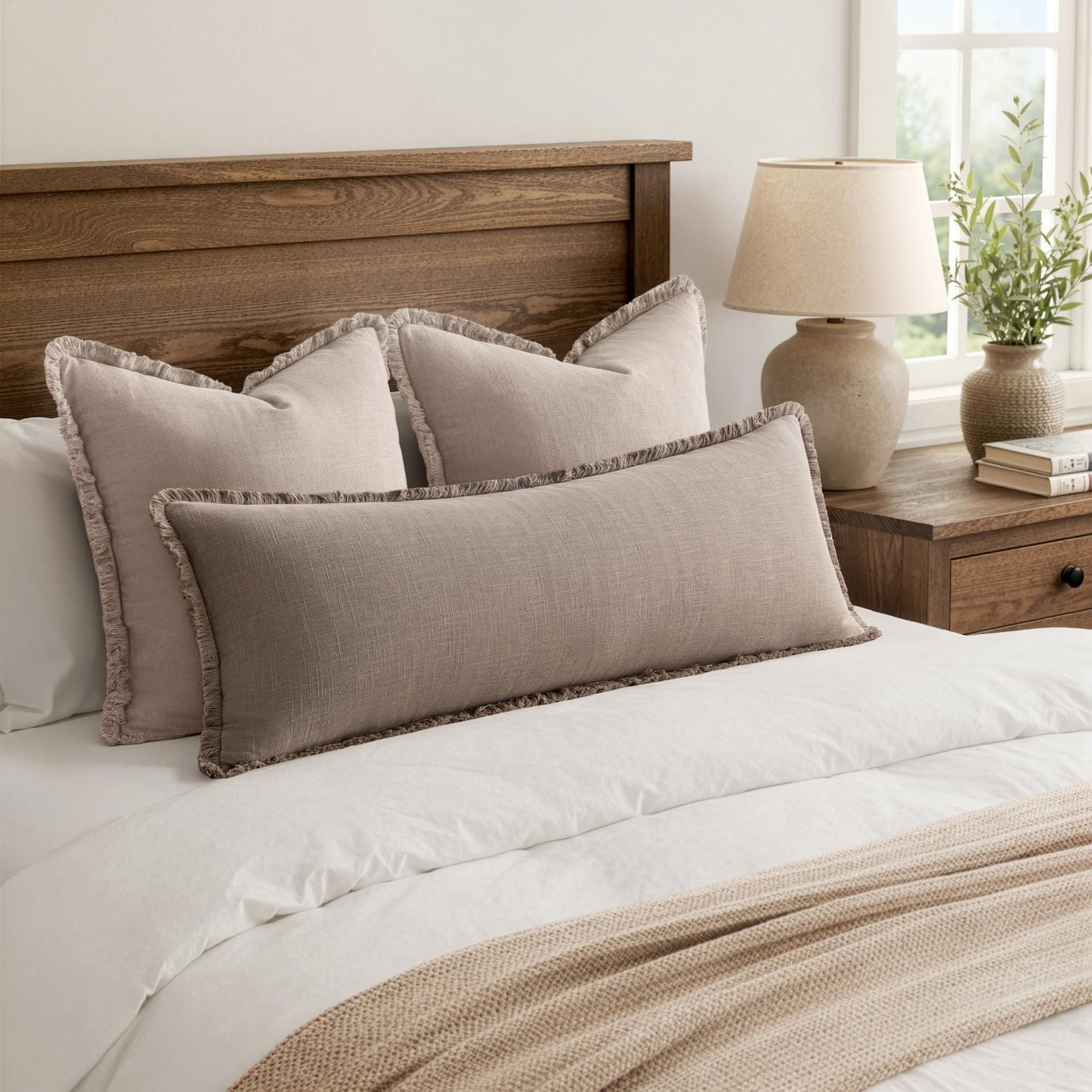 MIULEE 14x36 Long Linen Lumbar Pillow Covers Set of 1 Light Olive Green