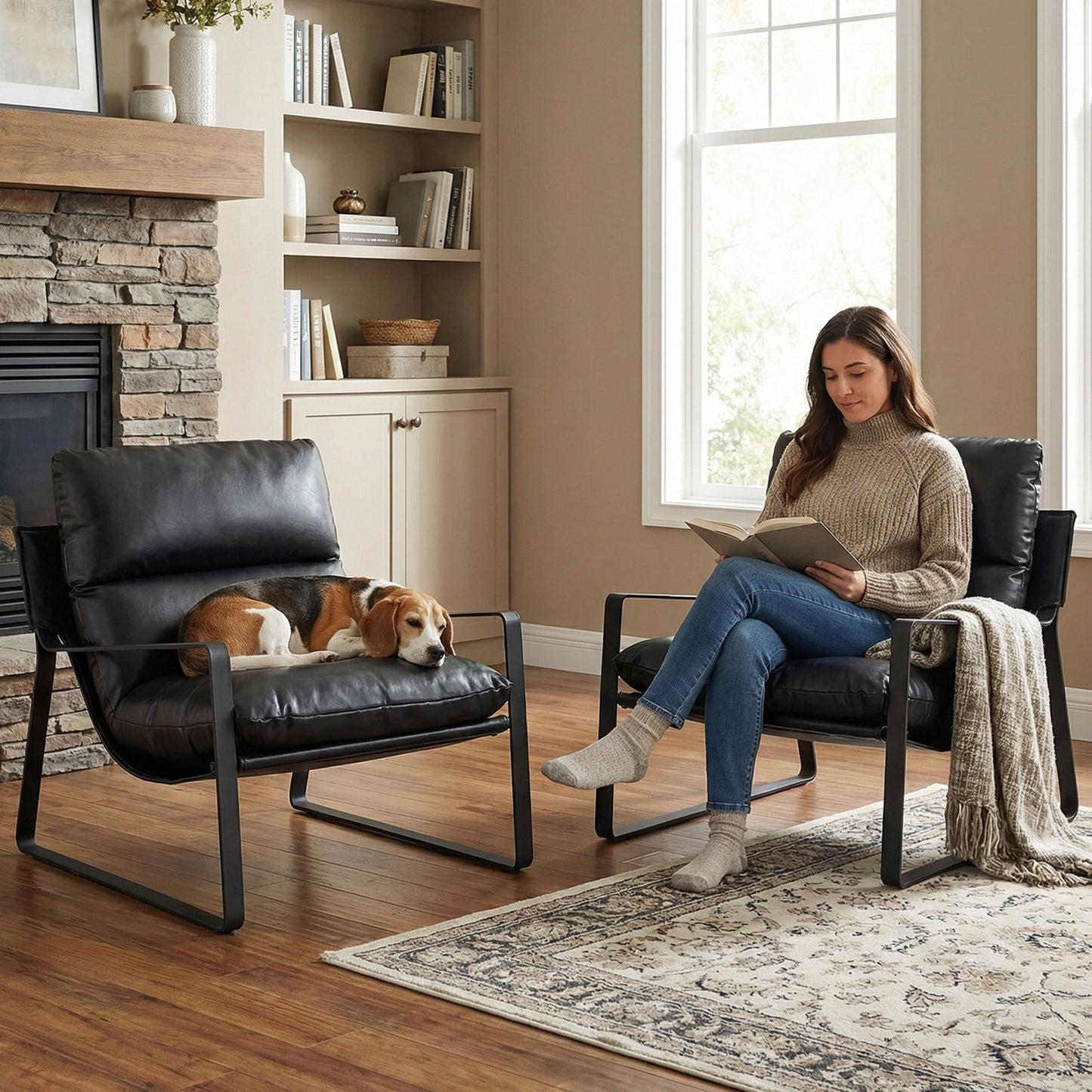 LukeAlon Modern PU Leather Accent Armchair, Brown