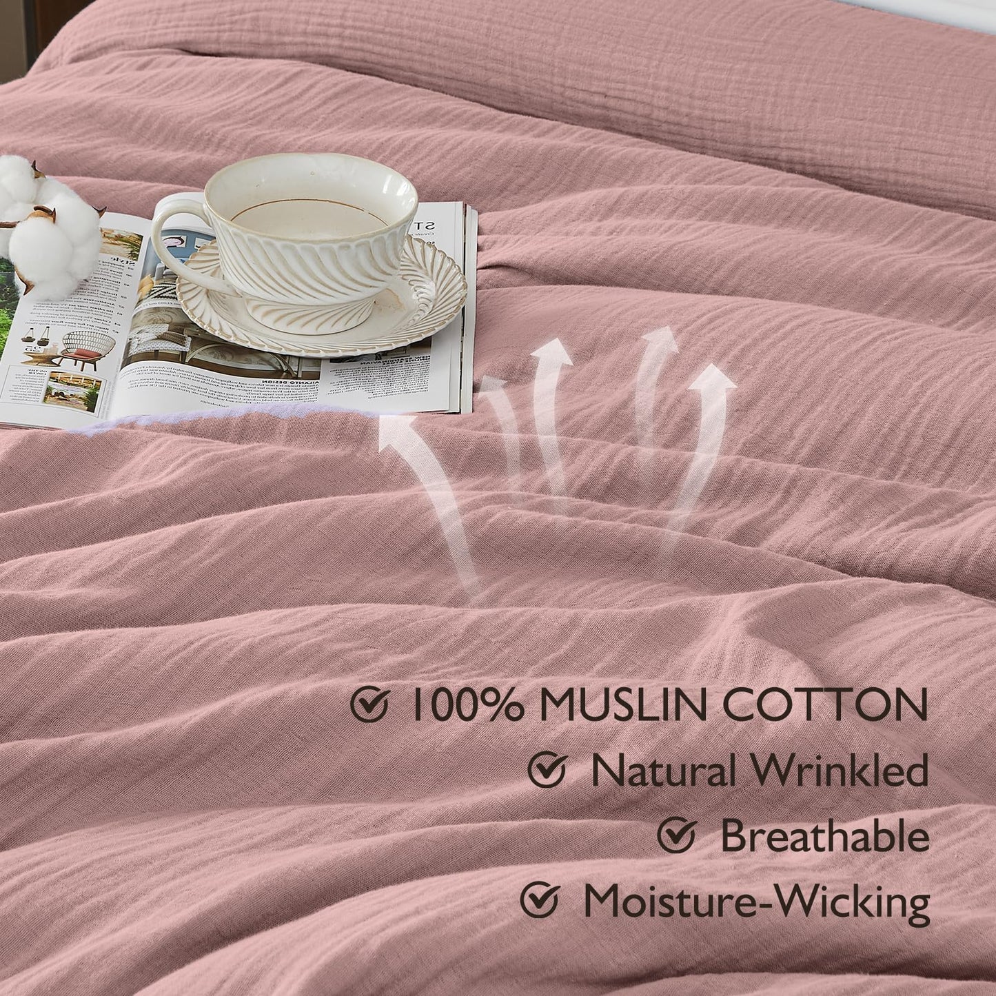 EMME Muslin Cotton Duvet Cover Set Linen Like Beige Queen