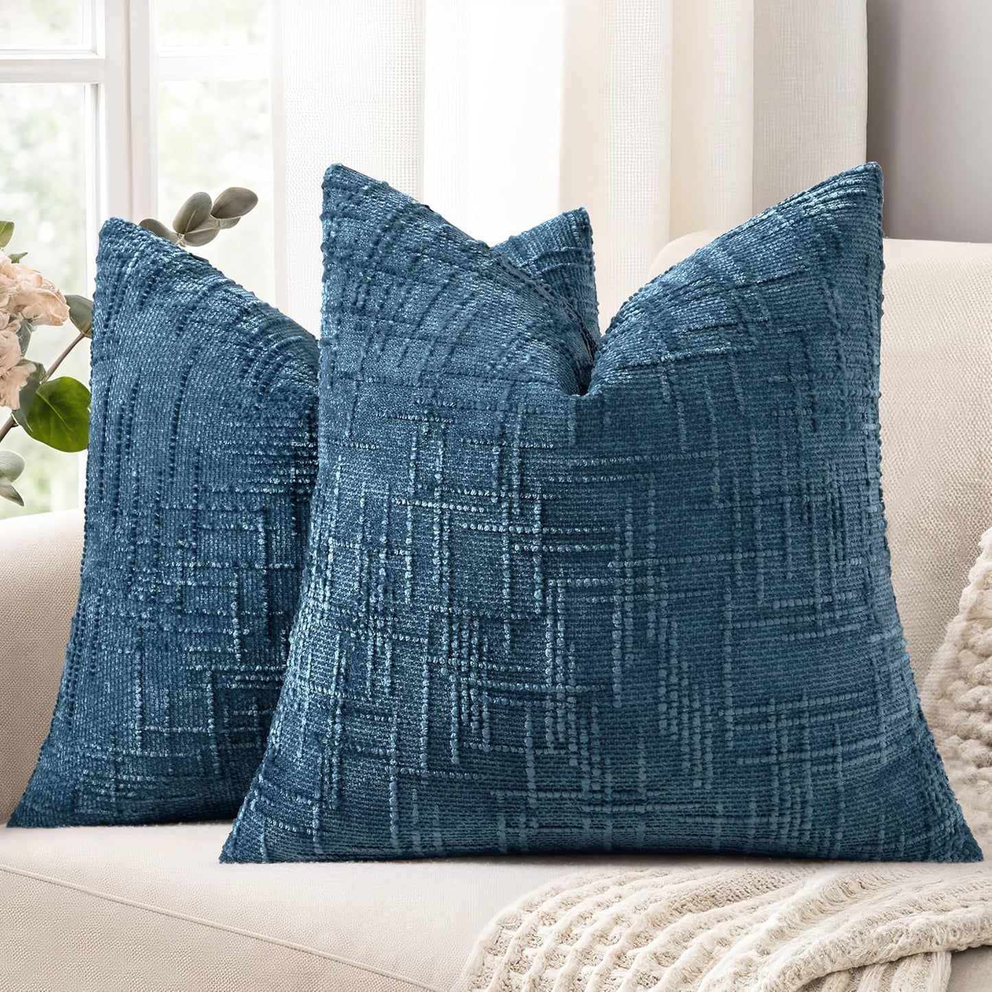 decorUhome Textured Chenille Throw Pillow Covers 18x18 Set of 2 Rust