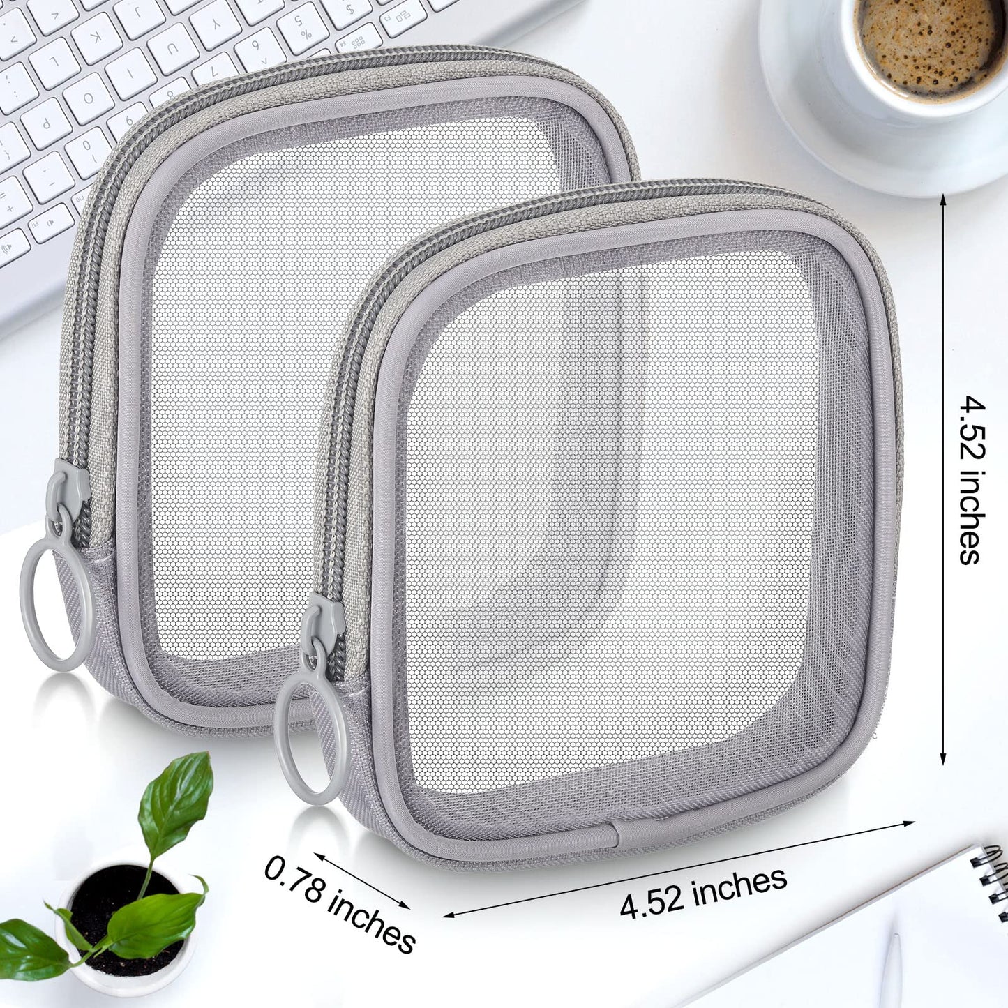 Weewooday 4Pcs Mesh Makeup Bag, Wine Red, Small, Large, Medium, Classic