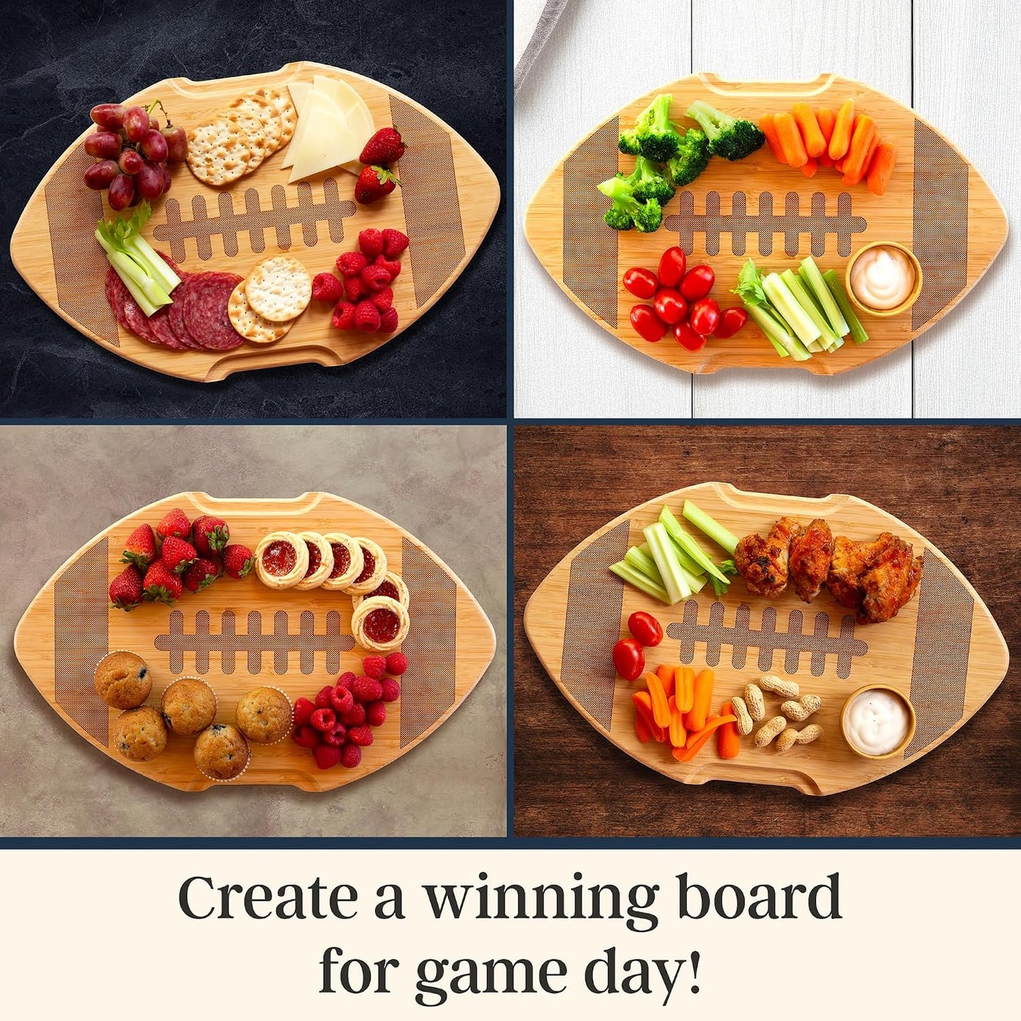 Totally Bamboo Flip, Serve & Store Football Charcuterie Board with Lid